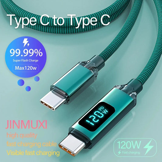 120W USB-C to C 6A Fast Charging Cable with Digital Display USB-C Charging Cable Peaceful Pleasures Health and Wellness