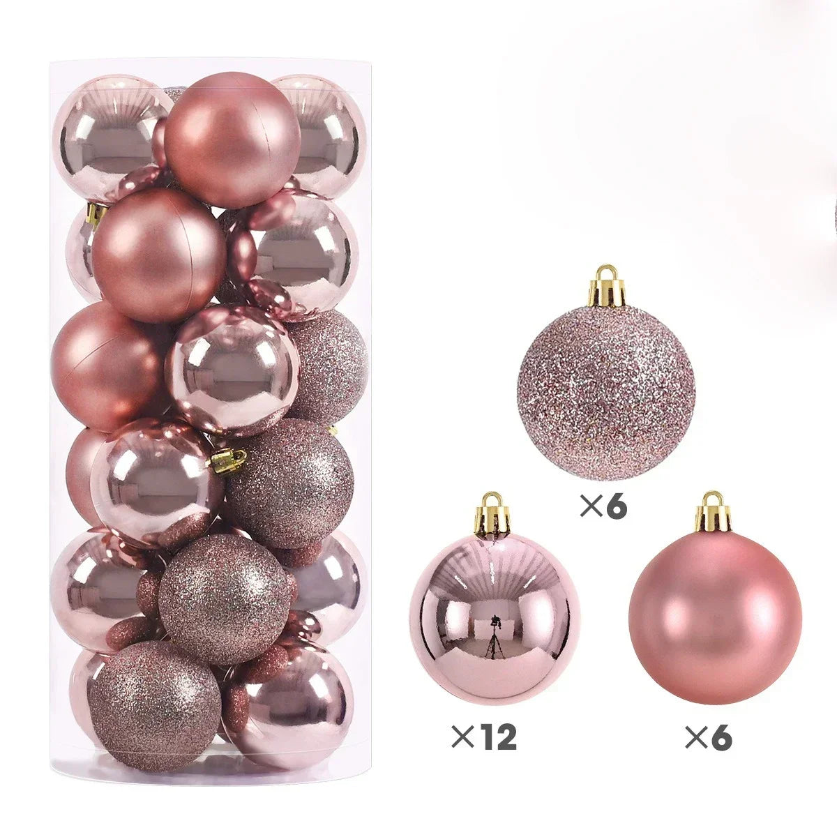 24Pcs 3/4/6CM Christmas Balls Big Ball Christmas Tree Pendant Ornaments for Party Decor 2025 New Year Navidad Gifts Accessory Peaceful Pleasures Health and Wellness Rose Gold 6CM