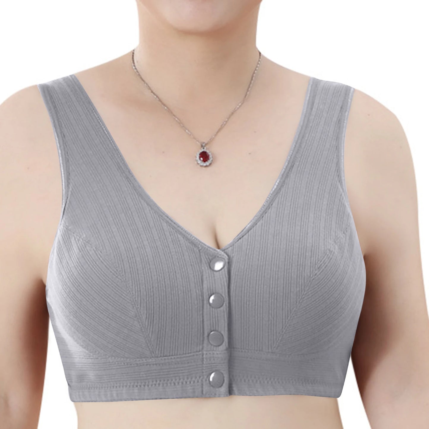 New Large Size Vest Style Bra for Middle-Aged And Elderly Women with Wide Strap Comfortable Cotton Underwear Fixed Cup Peaceful Pleasures Health and Wellness Gray 36