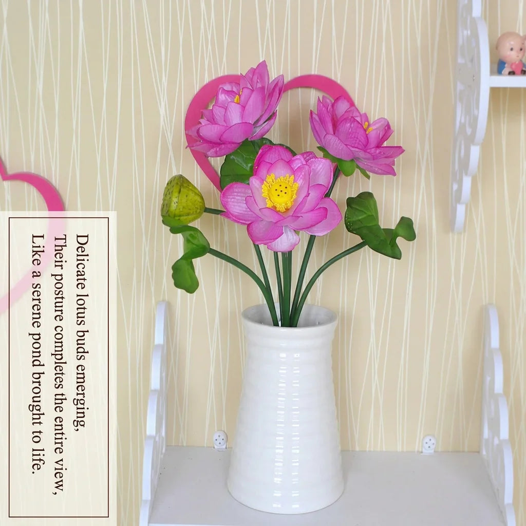 Artificial Silk Lotus Flower Stem – 7-Head Décor & Photo Prop