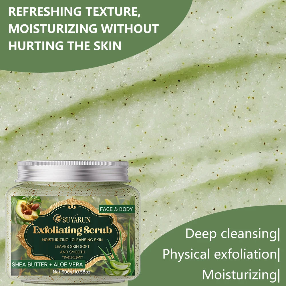 SUYARUN Shea Butter & Aloe Vera Exfoliating Scrub - Natural Face & Body Scrub, Gentle Exfoliator for Sensitive Skin. Peaceful Pleasures Health and Wellness