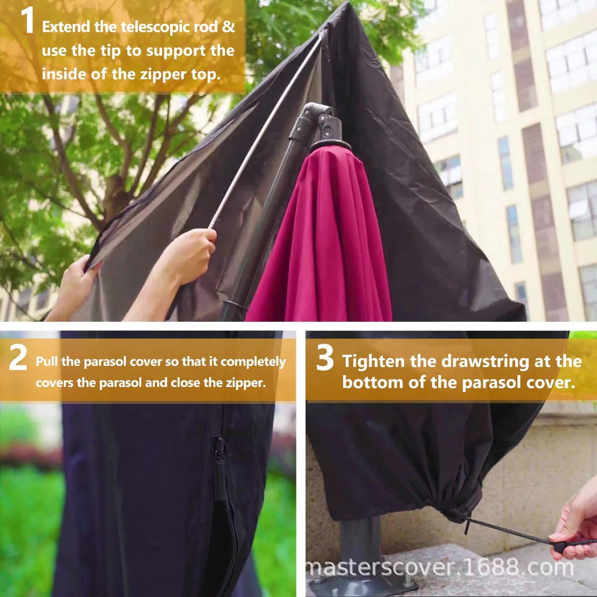 Waterproof Garden Parasol Cover UV & Windproof with Zipper
