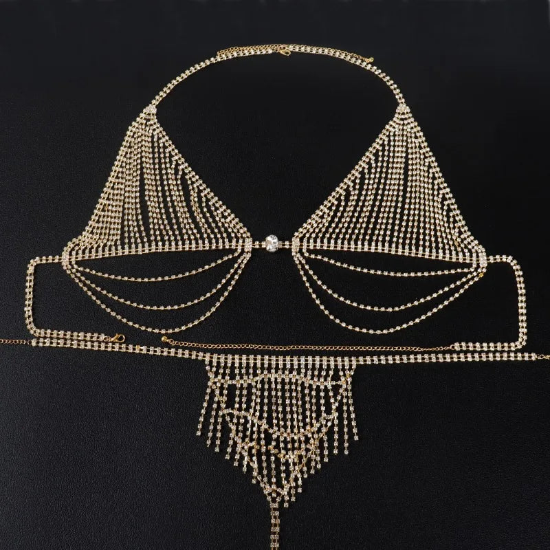 Rhinestone Tassel Body Chain | Diamond Bikini Breast Chain