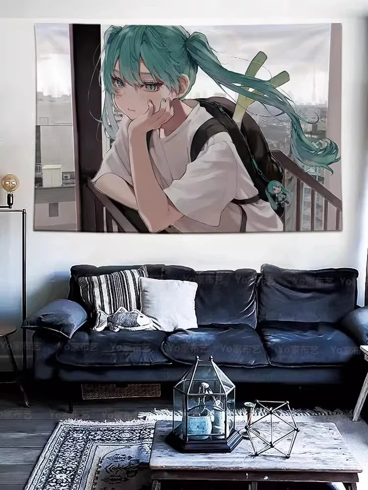 Japanese Hatsune Miku Miku Hanging Cloth Background Cloth Bedroom Room Anime Transformation Girl Heart Wall Wall Cloth Tapest Peaceful Pleasures Health and Wellness B313304 20x30cm Unframed