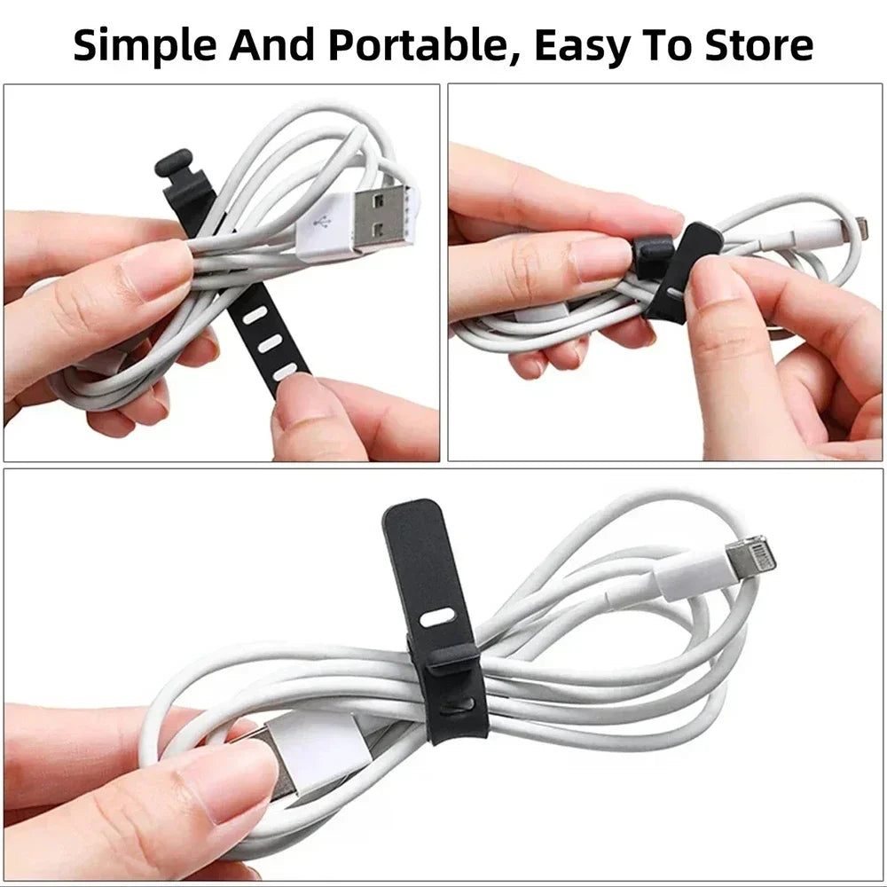 Silicone Cable Organizer Clips & Cord Ties – 5 Colors, 1/5/10 Pcs