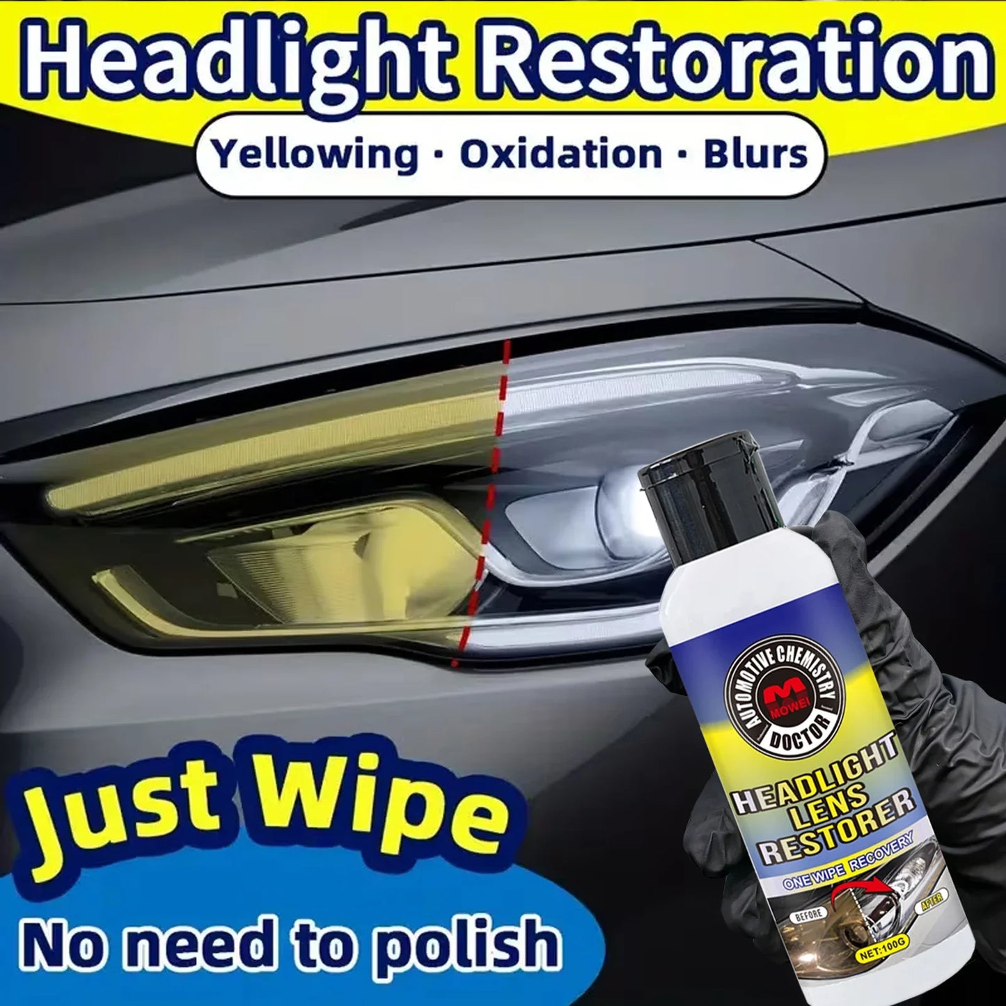 Car Headlight Restoration Kit – Polish, Yellow & Scratch Remover