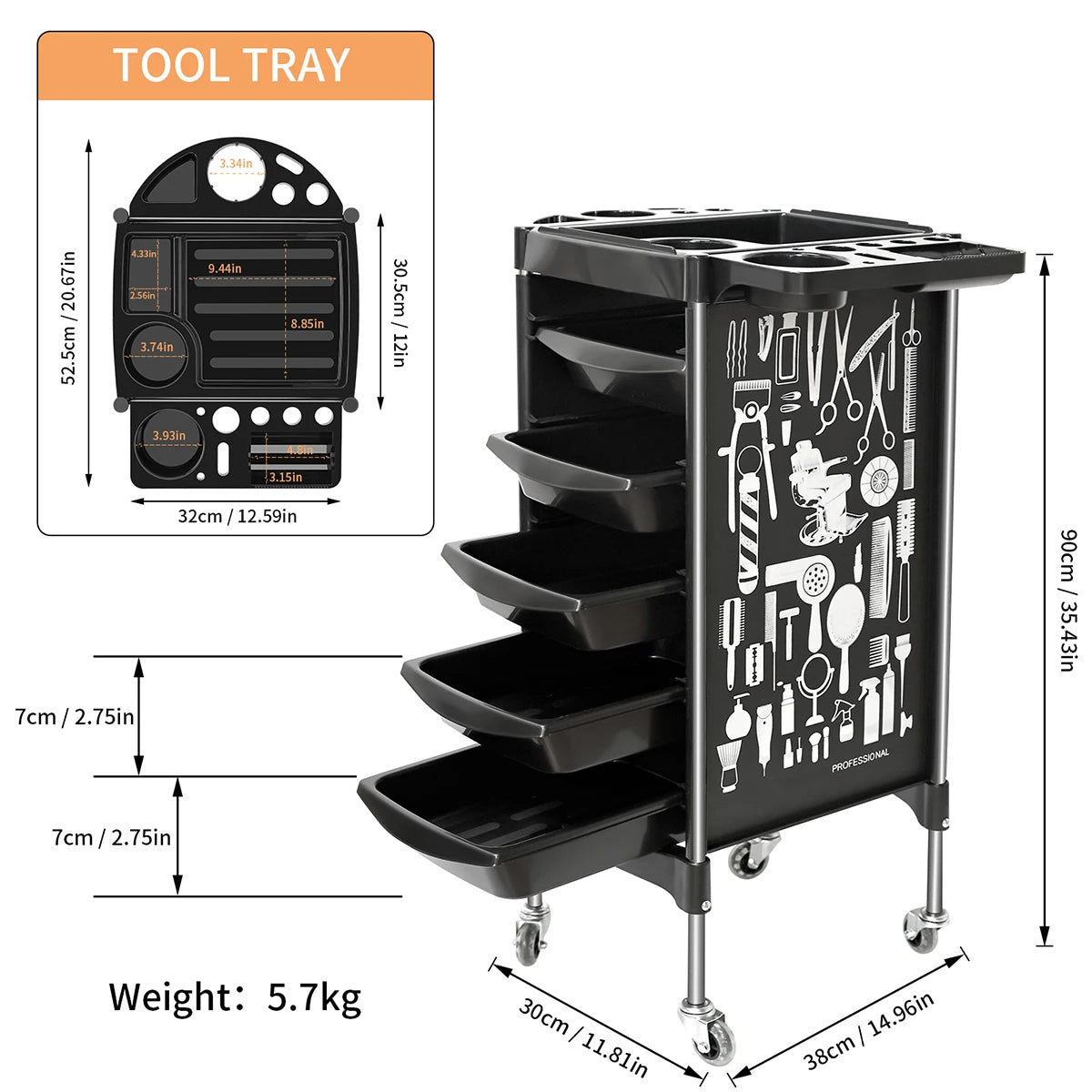 Salon Trolley Cart on Wheels Multifunction 5 Drawer Hair Stylist Rolling Cart Professional Hairdresser Hair Dye Storage Tools Peaceful Pleasures Health and Wellness