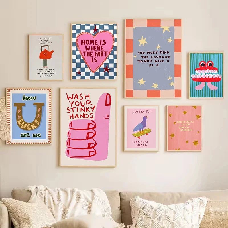 Colorful Humorous House Slogan Mental Quotes Illustration Nordic Poster Canvas Painting Wall Art Pictures Home Bathroom Decor Peaceful Pleasures Health and Wellness