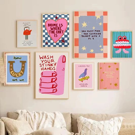 Colorful Humorous House Slogan Mental Quotes Illustration Nordic Poster Canvas Painting Wall Art Pictures Home Bathroom Decor Peaceful Pleasures Health and Wellness