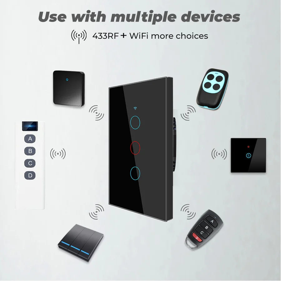 Tuya WiFi Smart Switch US Standard Touch Switch 433Mhz Wireless Remote Voice Control Alexa Google Home No Neutral Wire Required Peaceful Pleasures Health and Wellness