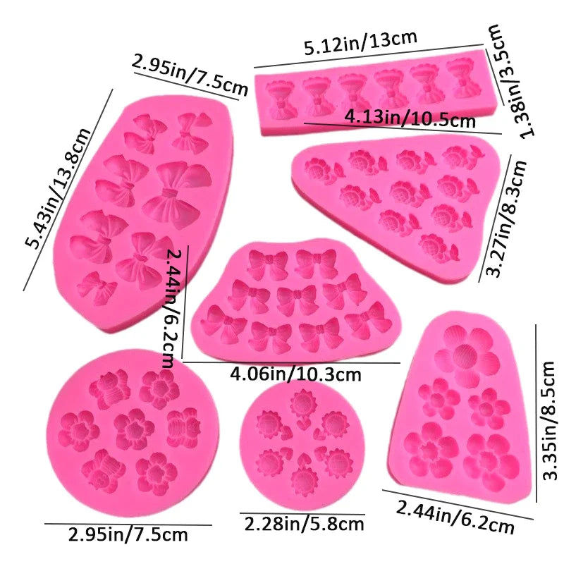Cartoon Flower Bow Bee Fondant Silicone Mold – Cake Decorating