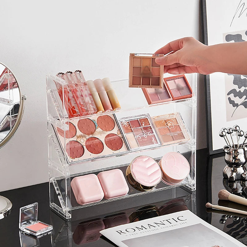 3-layer Acrylic Cosmetics Display Rack Multi-purpose Eyeshadow Tray Blush Storage Shelf Creative Desktop Toys Sundries Organizer Peaceful Pleasures Health and Wellness