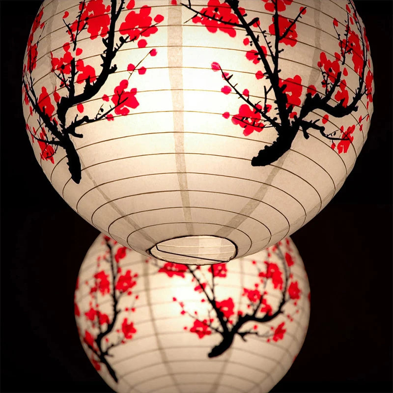 Chinese Round Paper Lantern Lamp Shade | Plum Blossom Décor