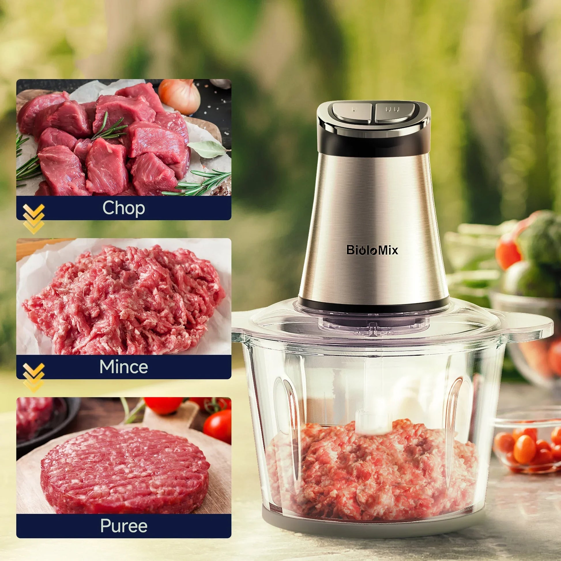 BioloMix Mini Electric Food Chopper 300W – Dual Bowl Food Chopper Peaceful Pleasures Health and Wellness