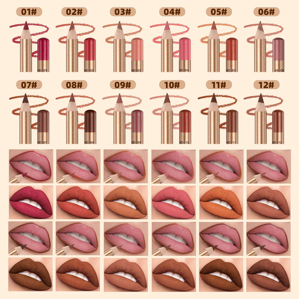 QIBEST 12 Colors Lipliner Pencil Sets Long Lasting Waterproof Matte Lipstick Pens Lip Liner Cosmetics Professional Makeup Tool Peaceful Pleasures Health and Wellness