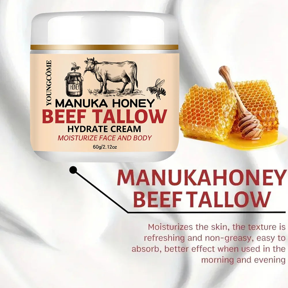 Manuka Honey Beef Tallow Face Cream Moisturiser Facial Anti Aging Skin Care Repair Fade Fine Line Wrinkle Remover Face Cream Peaceful Pleasures Health and Wellness