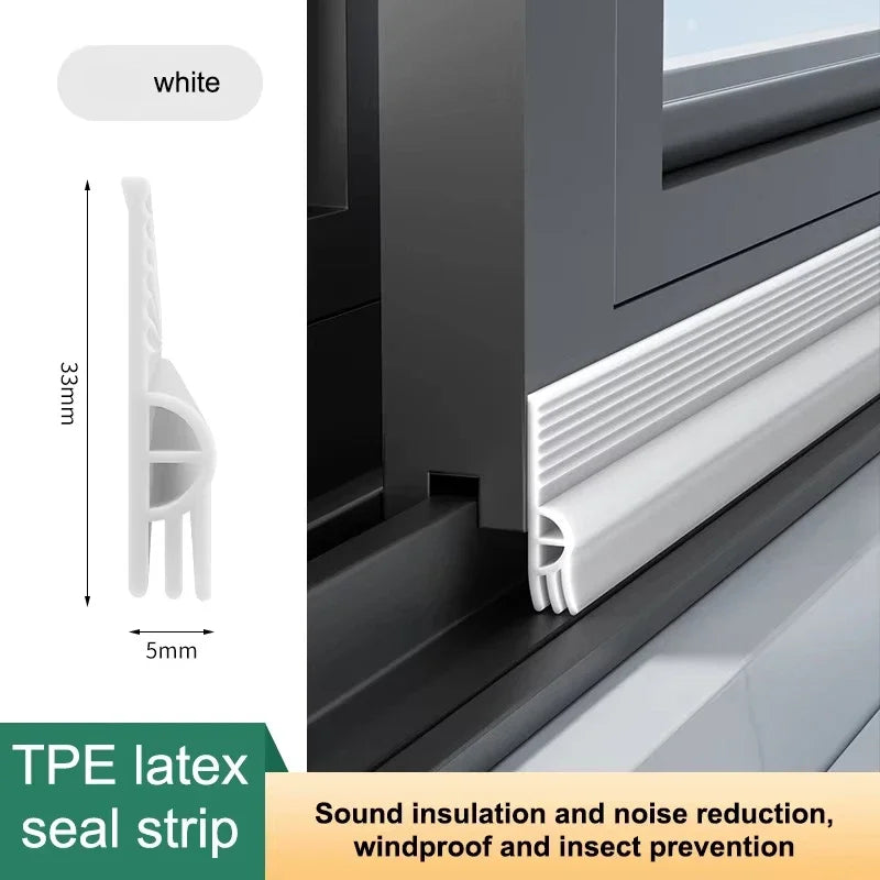 4m/Roll TPE Sliding Windows Sealing Strip Triple Sound Insulation Weatherstrip Tape Windproof Anti-Cold Door Under Draft Stopper Peaceful Pleasures Health and Wellness WHITE 4m