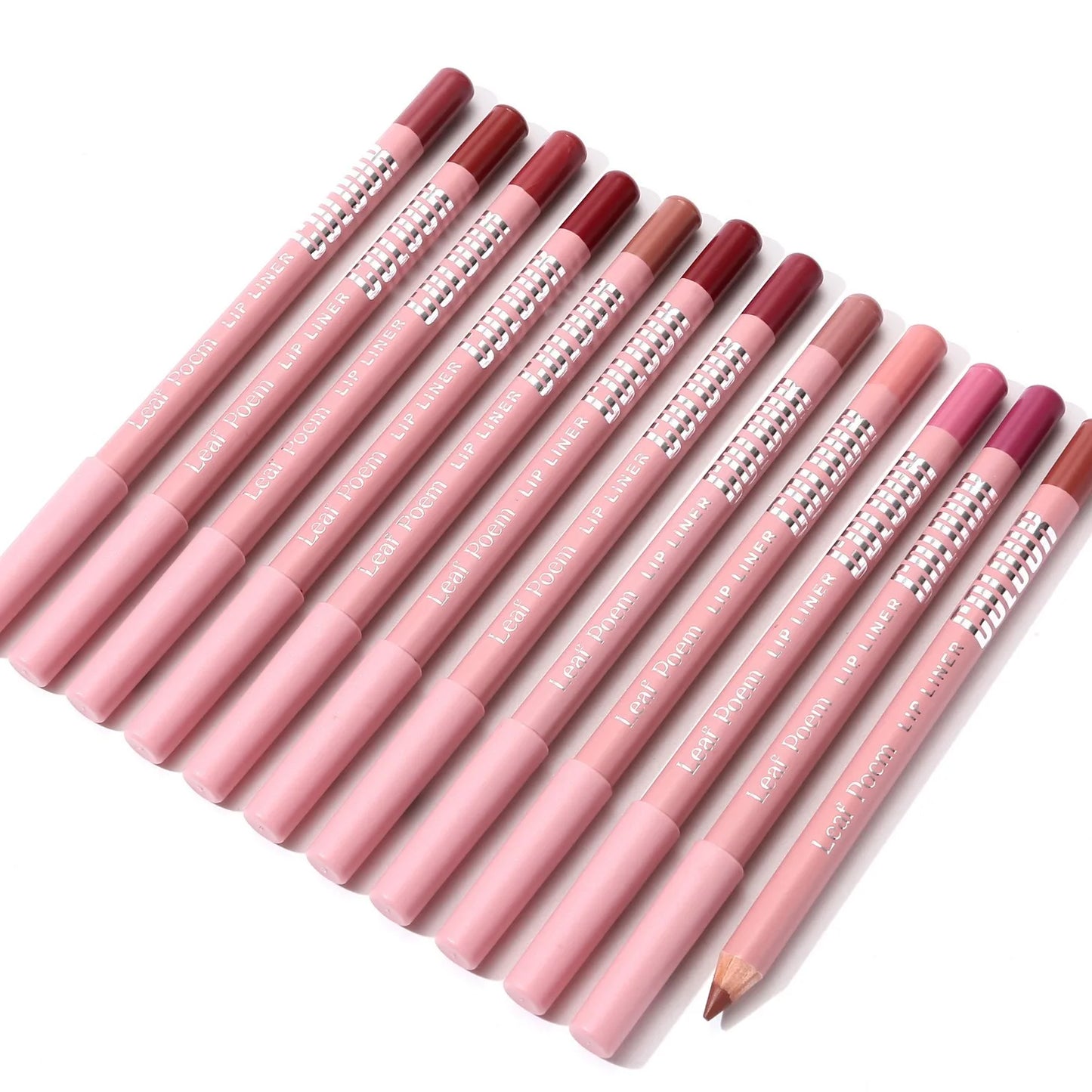 12-Color Matte Waterproof Lip Liner Pencil Set – Nude & Pink