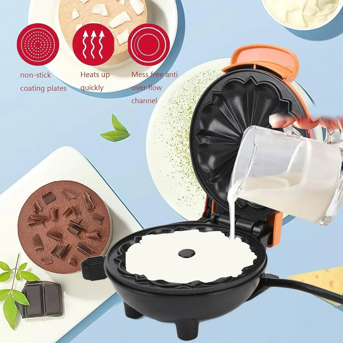 URGGU 350W Mini Electric Cake Maker – Non-Stick Double-Side Heat