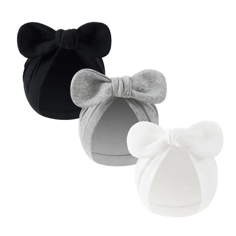 3-Pack Newborn Baby Bowknot Hats – Soft Cotton Infant Caps