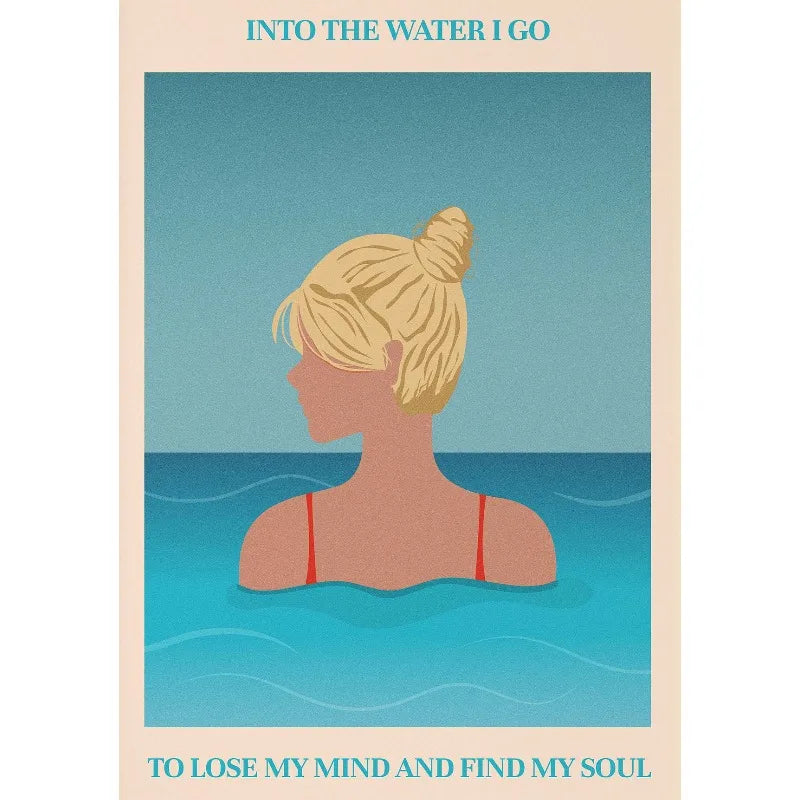 Retro Abstract Summer Swimming Pool Diver Beach Surfing Poster and Printed Canvas Painting Wall Art Pictures Home Bedroom Decor Peaceful Pleasures Health and Wellness 4 20x30cm Unframed