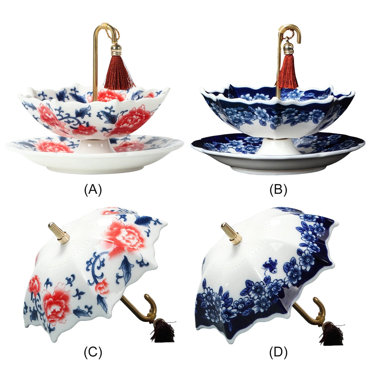 Umbrella Tea Infuser Chinese Blue & White Porcelain Umbrella Tea Strainer Traditional Oriental Kung Fu for Brewing Peaceful Pleasures Health and Wellness