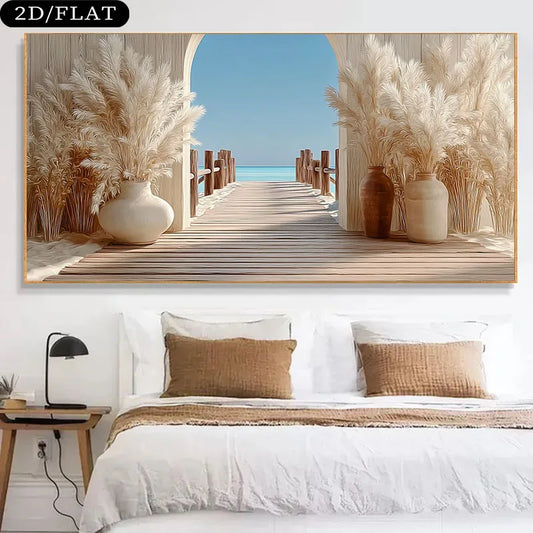 2D Flat Mediterranean View Frameless Canvas Artwork, High-Quality Canvas, for Decor Walls in Living Rooms, Bedrooms, Porches Peaceful Pleasures Health and Wellness 100x200cm No Frame ZLH10423
