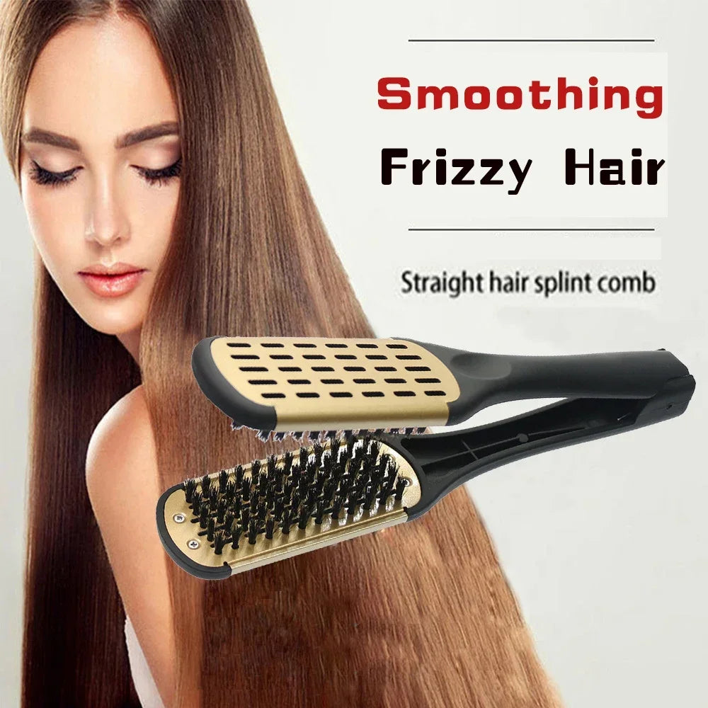 Pro Hairdressing Straightener Nylon Hair Straightening Double Brushes V Shape Comb Clamp Not Hurt Styling Tools DIY Home Peaceful Pleasures Health and Wellness