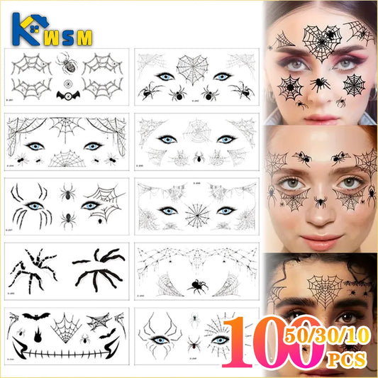 Halloween Temporary Tattoo Stickers – Spider, Bat & Skull | 10-100 PCS Temporary Tattoo Stickers Oasis Select