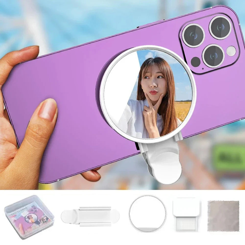 Clip-On Selfie Ring Mirror with Fill Light for Smartphone