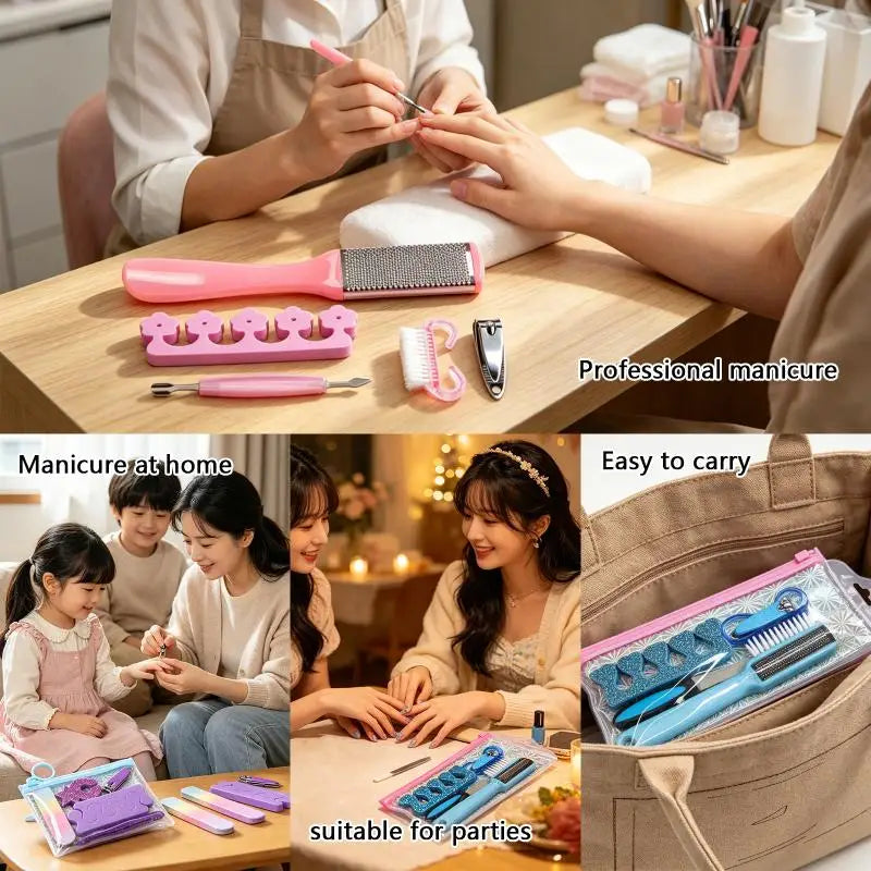 Portable 5/6Pcs Manicure Pedicure Tool Manicure Care Kit Dead Skin Pusher Nail Clipper Nail File Polishing Block Grinding Tool Peaceful Pleasures Health and Wellness