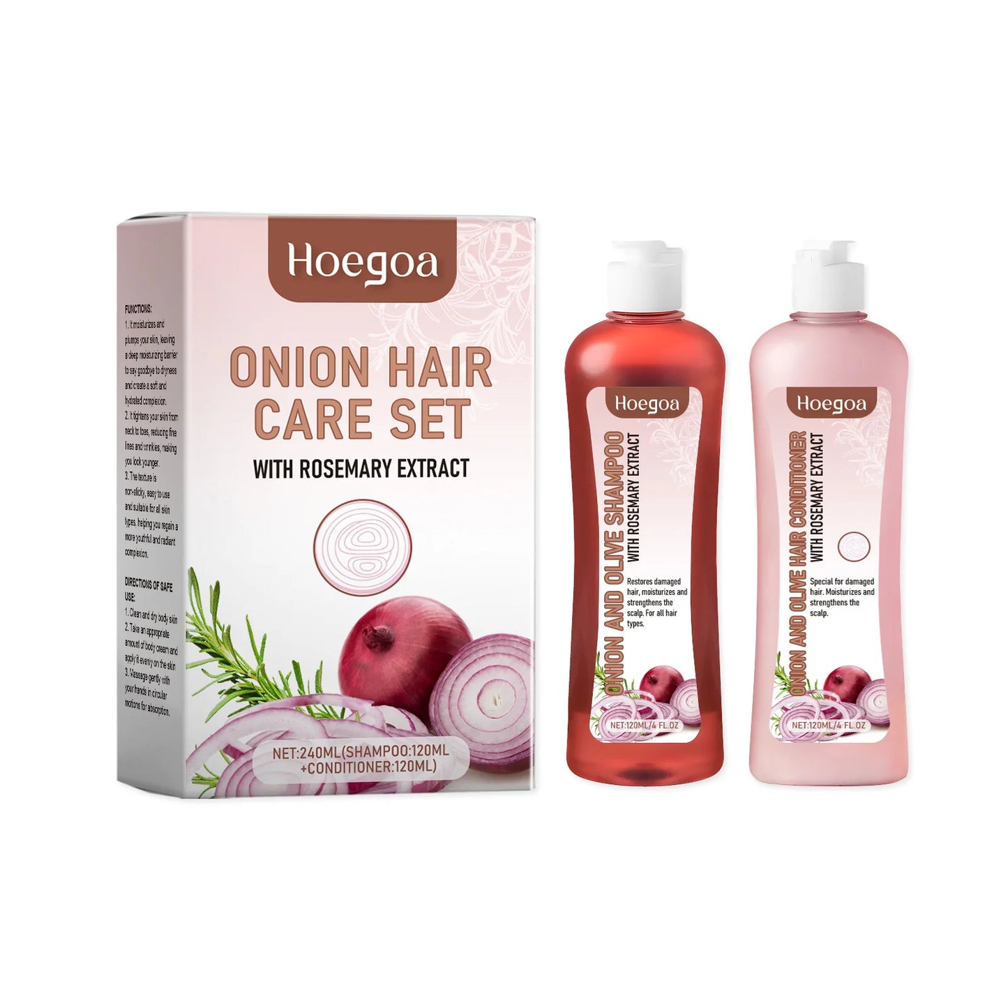Rosemary Onion Shampoo and Conditioner Sets Anti Hair Loss Improve Rough Frizz Prevent Breakage Repair Damaged Hair Care Product Peaceful Pleasures Health and Wellness Hair Care Set
