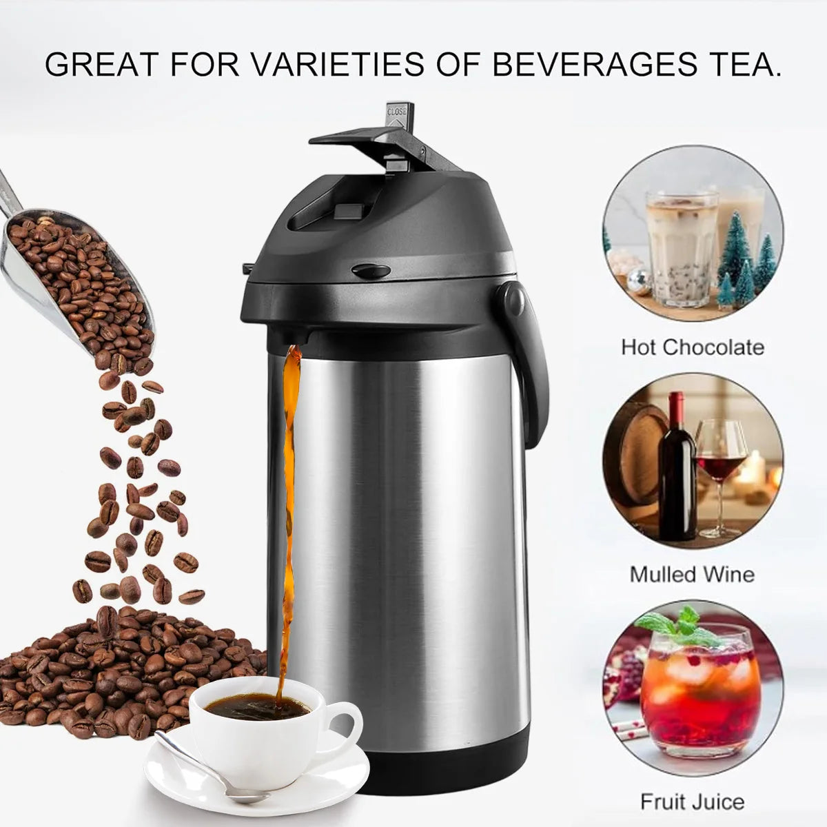 Hot & Cold Drink Dispenser Set - 1.9L/64oz, 4L/135oz Thermal Coffee Carafe with Pump & Clean Towel & Cleaning Brush Peaceful Pleasures Health and Wellness