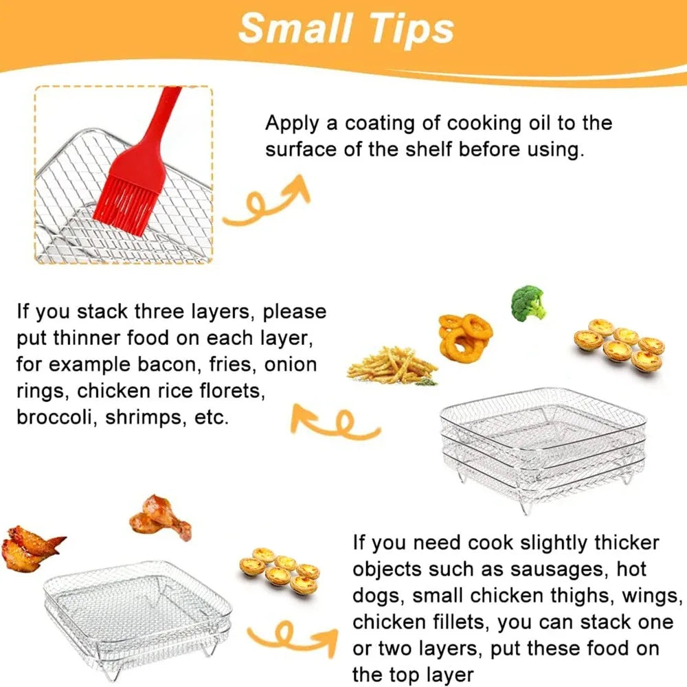 1–3 Layer Stackable Air Fryer Rack Set | 304 Stainless Steel Square Dehydrator Racks