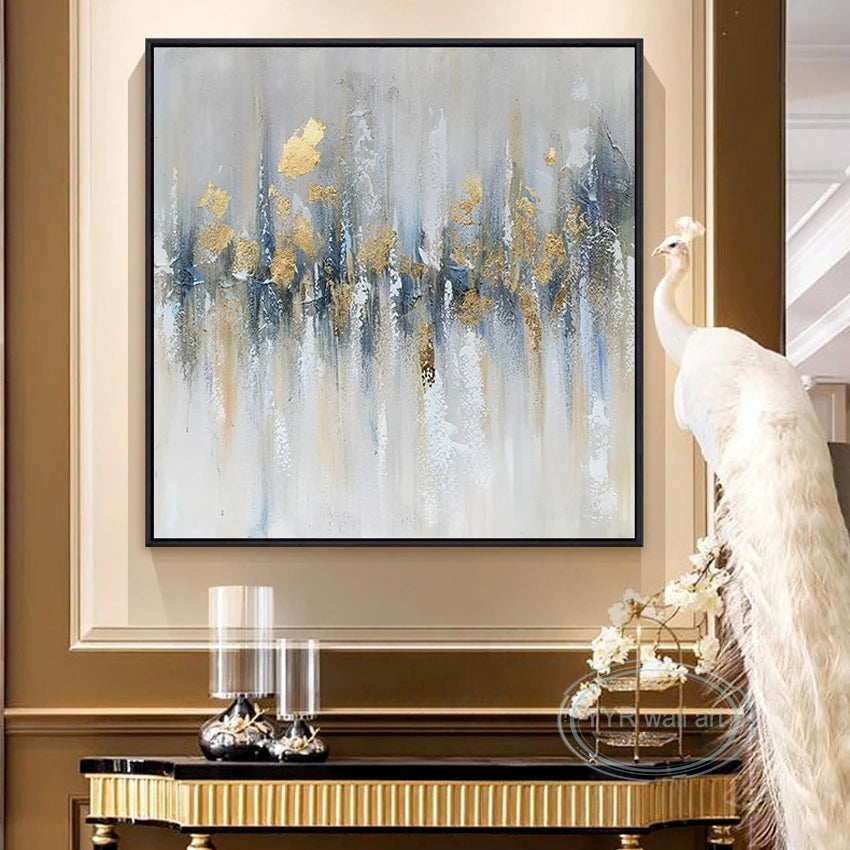 Gold Foil Abstract Hand-Painted Oil Painting | Nordic Wall Art Hand-Painted Canvas Art Peaceful Pleasures Health and Wellness