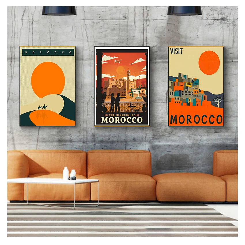Canvas Paintings Vintage Wall Kraft Posters Coated Stickers Home Decorative Gift Visit Africa Morocco Desert Travel Peaceful Pleasures Health and Wellness