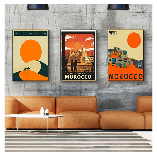 Canvas Paintings Vintage Wall Kraft Posters Coated Stickers Home Decorative Gift Visit Africa Morocco Desert Travel Peaceful Pleasures Health and Wellness