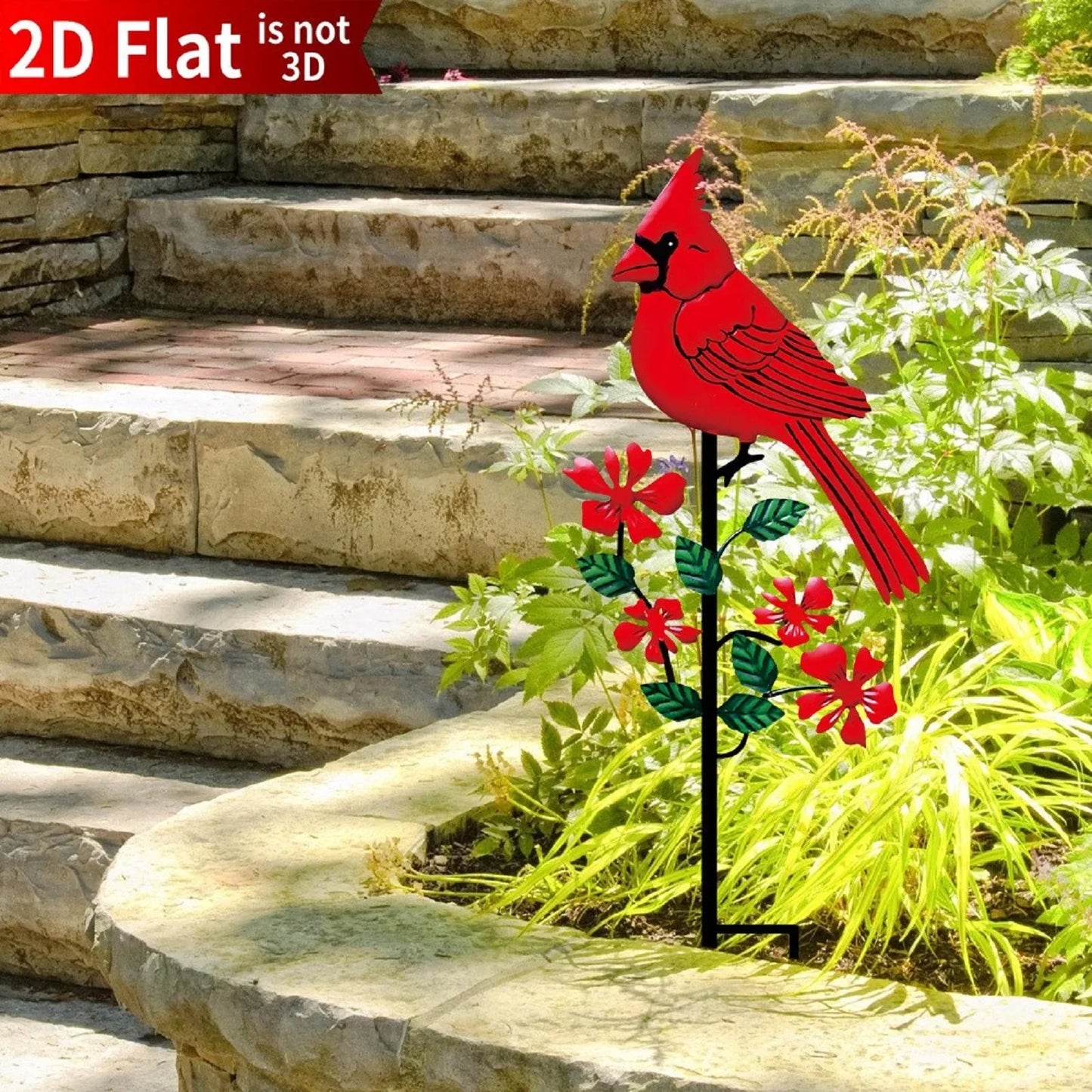 2D Metal Red Bird Garden Stake – Outdoor Decorative Ornament