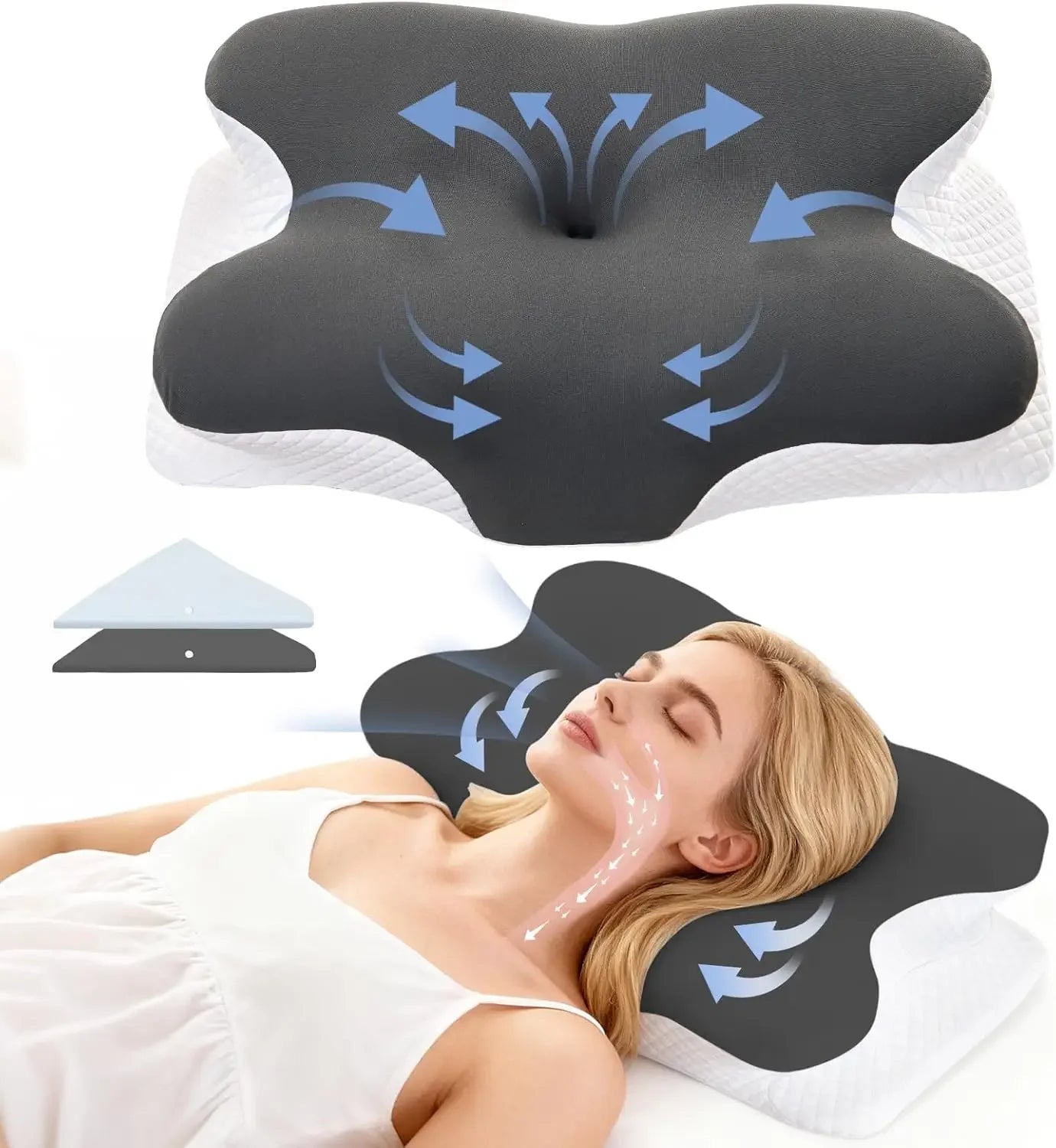 Ergonomic Memory Foam Neck Pillow with 2 Cases for Side Back Stomach Sleepers Peaceful Pleasures Health and Wellness United States