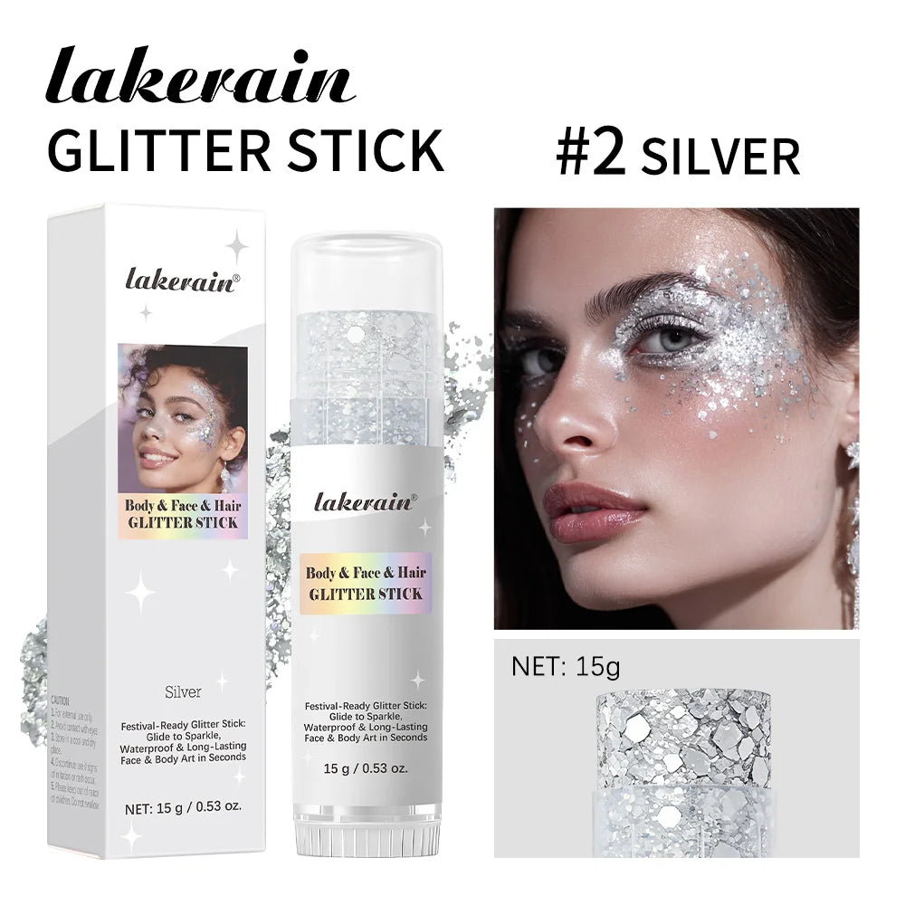 Body Glitter Sequin Stick Gel Texture Long-Lasting Dazzling Smudge-Proof Rich Sparkling Glitter Body Art for Party Stage Makeup Peaceful Pleasures Health and Wellness Silver
