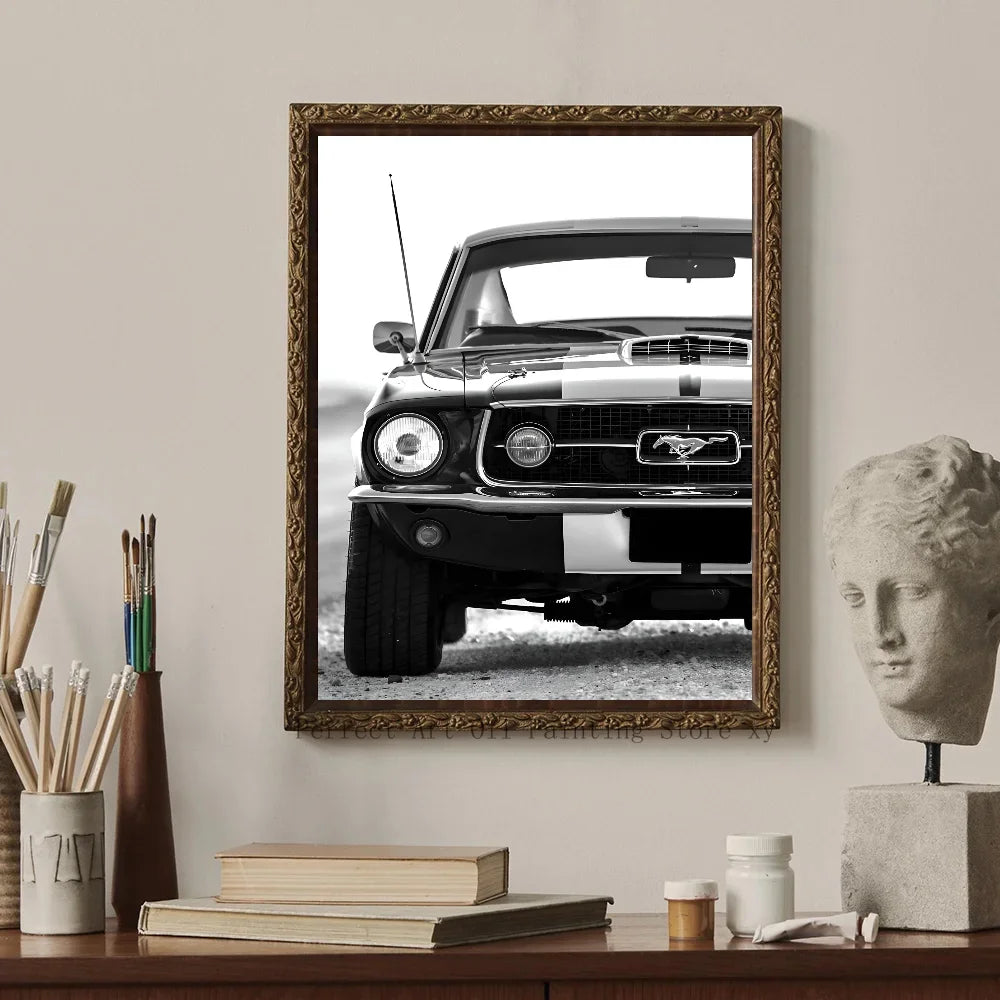 1PC Simple Black And White Luxury Car Poster Home Living Room Bar Restaurant Art Decoration Painting Peaceful Pleasures Health and Wellness z1 20x30cm