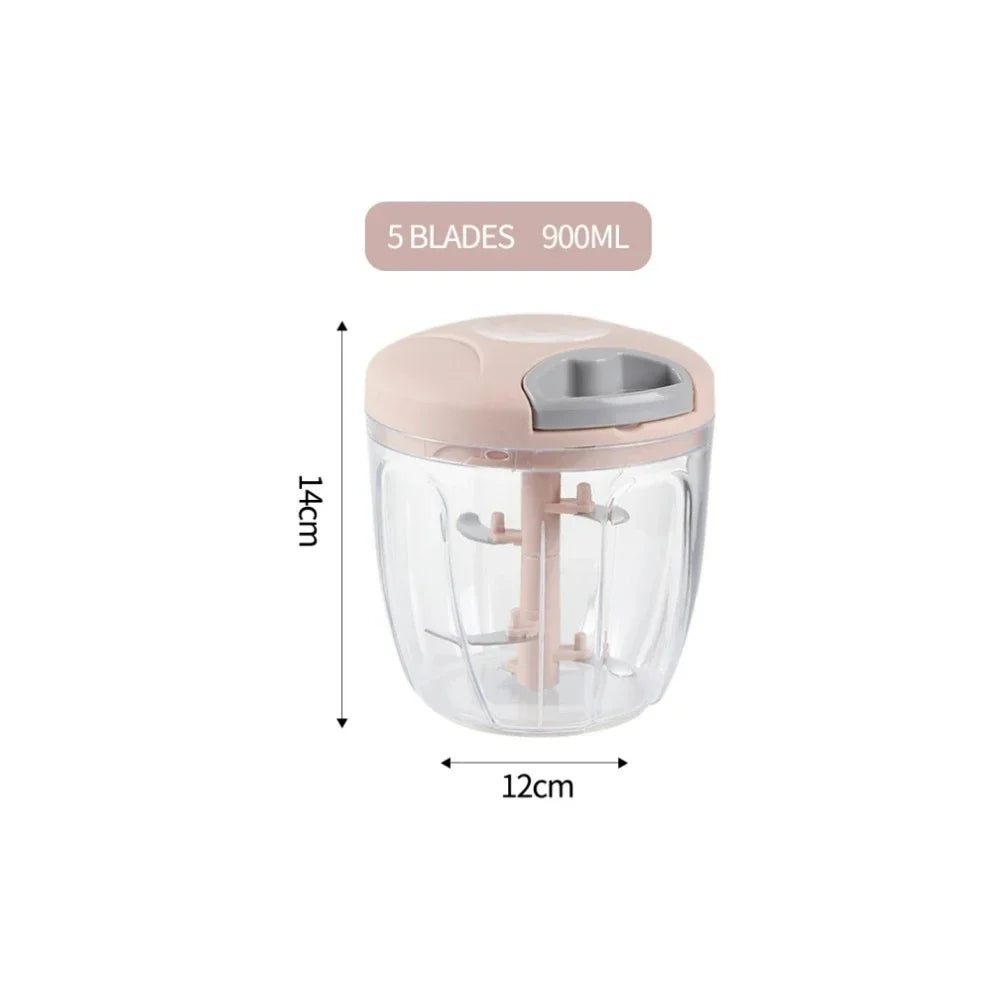 500ml/900ml Household Garlic Press Manual Meat Grinders 3/5Blades Hand-pulled Vegetable Chopper Kitchen Food Accessories Tools Peaceful Pleasures Health and Wellness Pink 900ml