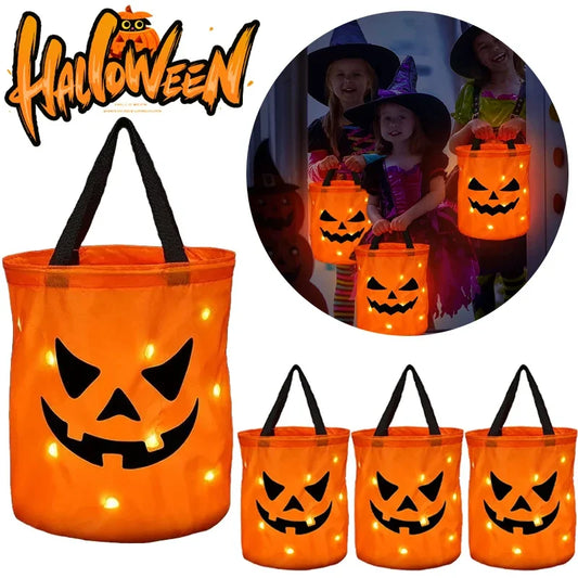 LED Light-Up Halloween Pumpkin Candy Bucket Tote Bag for Kids Halloween Candy Bag Peaceful Pleasures Health and Wellness