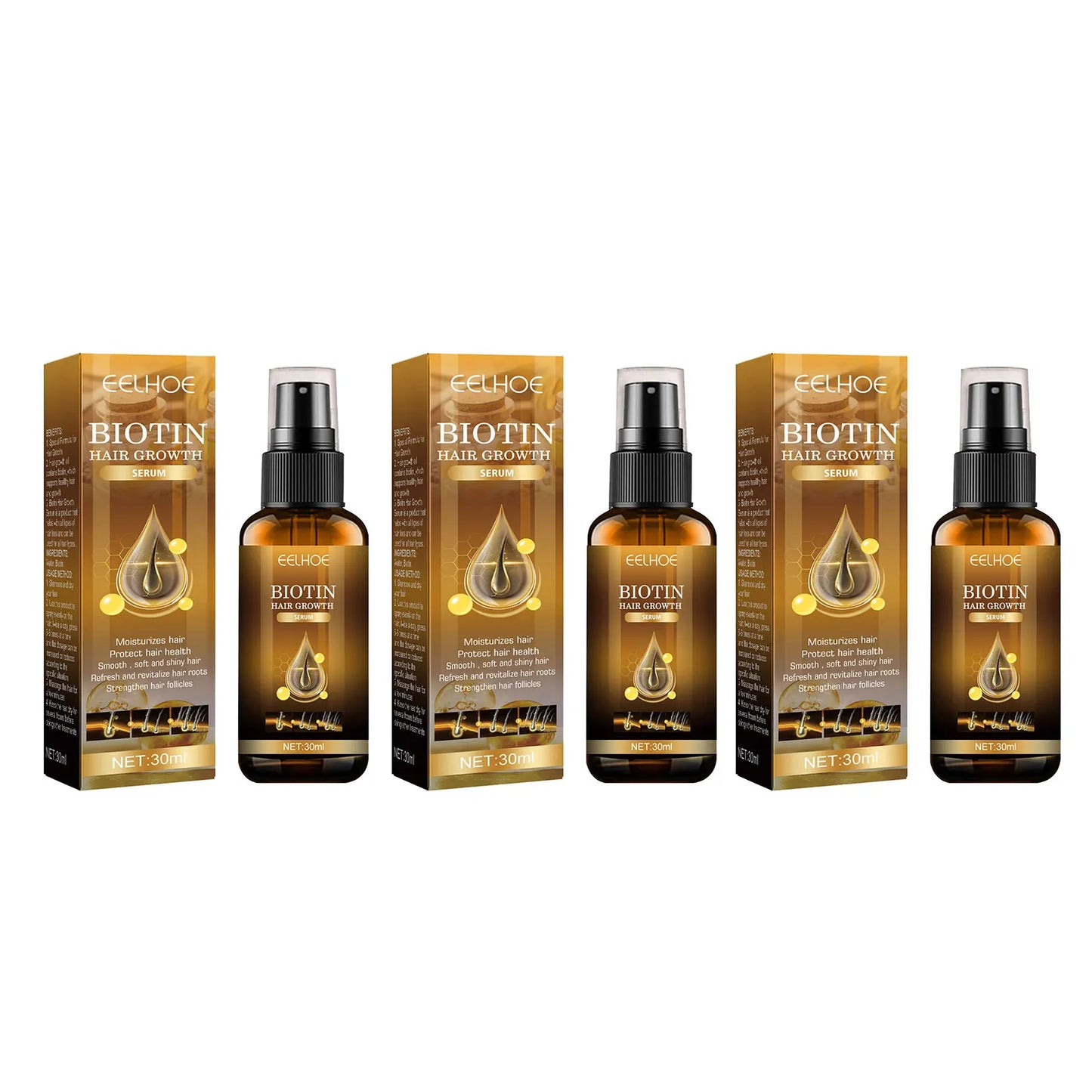 EELHOE Biotin Hair Serum for Strengthening and Nourishing Peaceful Pleasures Health and Wellness 90ml Boxed