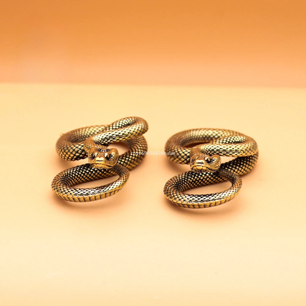 Copper Brass Mini Snake Antique Bronze Decor Figurines for Interior Decoration Desktop Ornament Pure Copper Miniatures Statue Peaceful Pleasures Health and Wellness