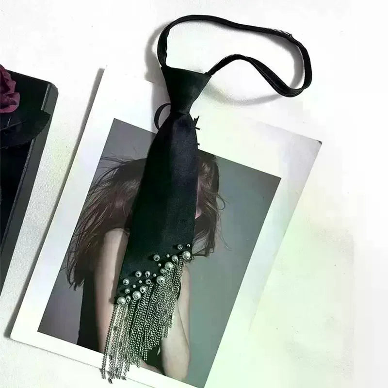 Women's Vintage Fringe Tassel Tie – Beaded Chain Neckwear