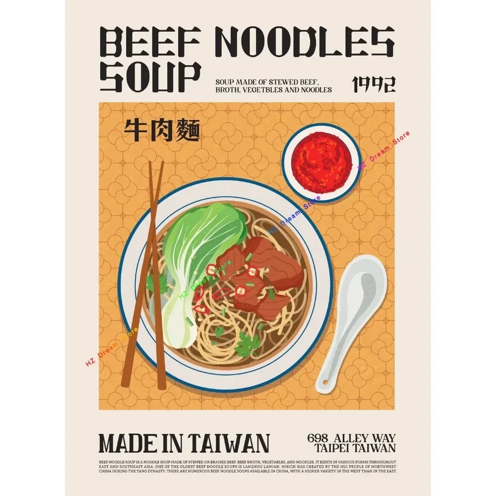 Ramen Food Traditional Asian Dumplings Noodle Soup Italian Pizza Mexican Food Tacos Sushi Bar Food Print Posters Kitchen Deco Peaceful Pleasures Health and Wellness