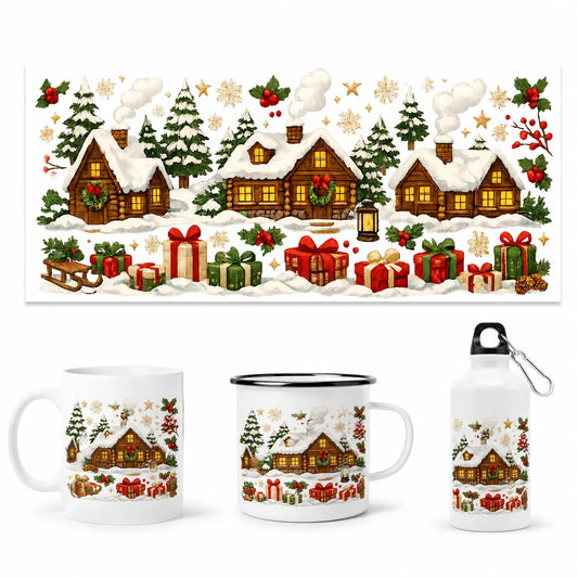 Christmas UV DTF Transfer Sticker | Snowy Cabin Cup Wrap Decal DTF Transfer Sticker Peaceful Pleasures Health and Wellness