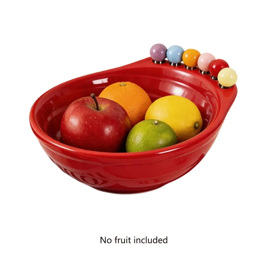 Decoration Fruit Bowl with Fork Large Capacity Geometric Pattern Fruit Serving Plate With Fruit Fork ABS Snack Plate Peaceful Pleasures Health and Wellness black