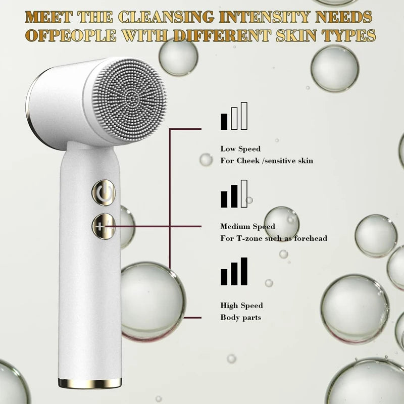 LCD Screen Powered Facial Cleansing Brush Electric Wash Exfoliating Spin Cleanser Cleaning Scrub Pore Cleaner with 6 Heads Peaceful Pleasures Health and Wellness